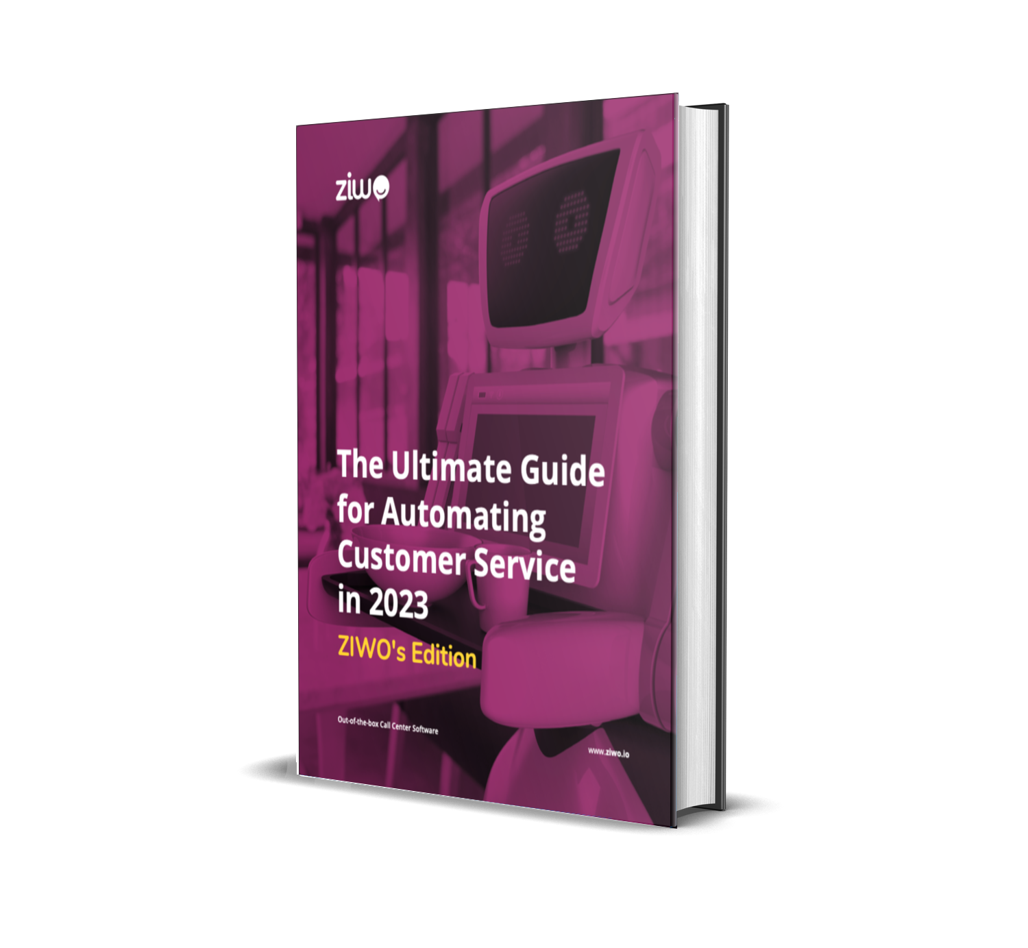 A book with a title "The Ultimate Guide for Automating Customer Service in 2023"