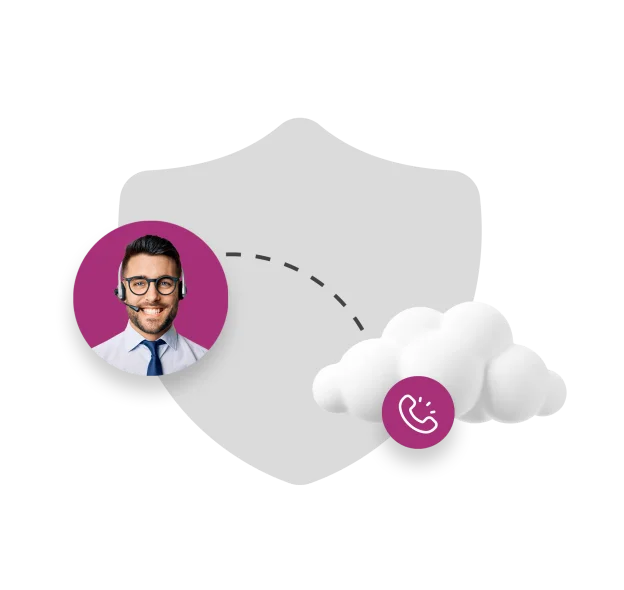 A man wearing a headset, symbolizing customer service, with a cloud icon