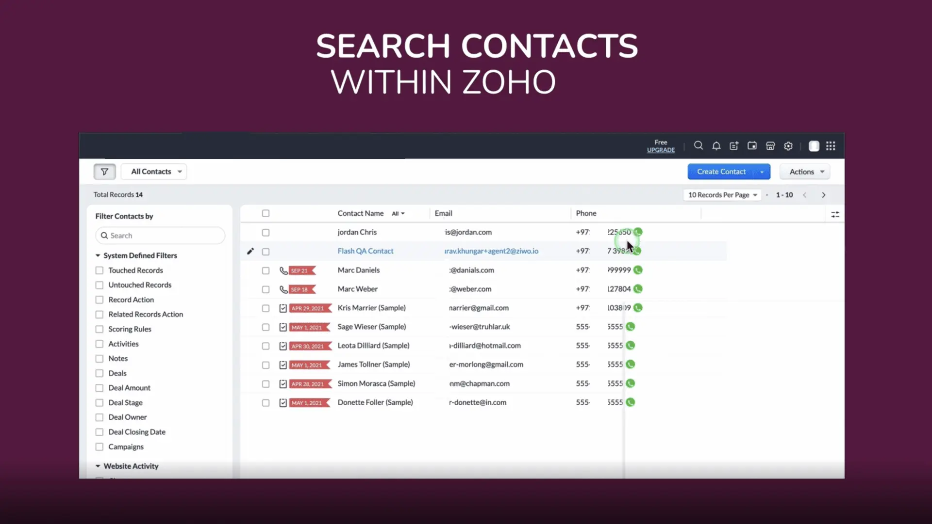 search contact within Zoho